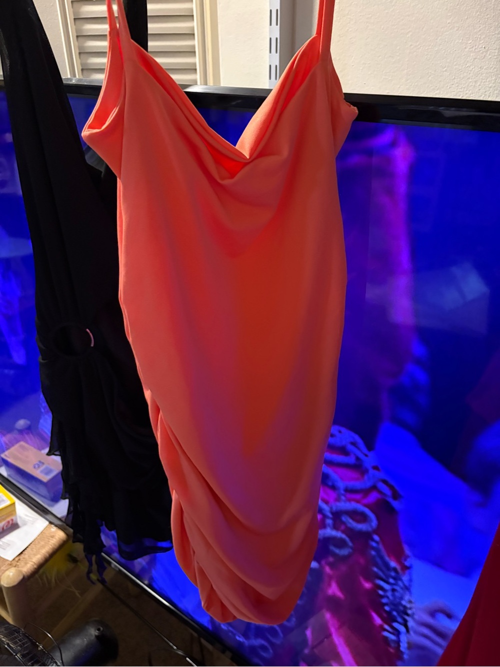 Women's Cowl Neck Spaghetti Strap Dress in Coral